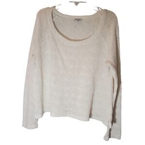 Splendid Ivory Striped Knit Long Sleeve Scoop Neck Boxy Pullover Sweater Size M